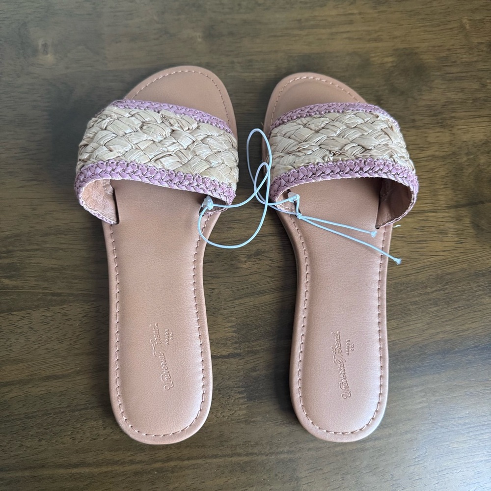 Stylish Woven Slide Sandals - Pink and Tan